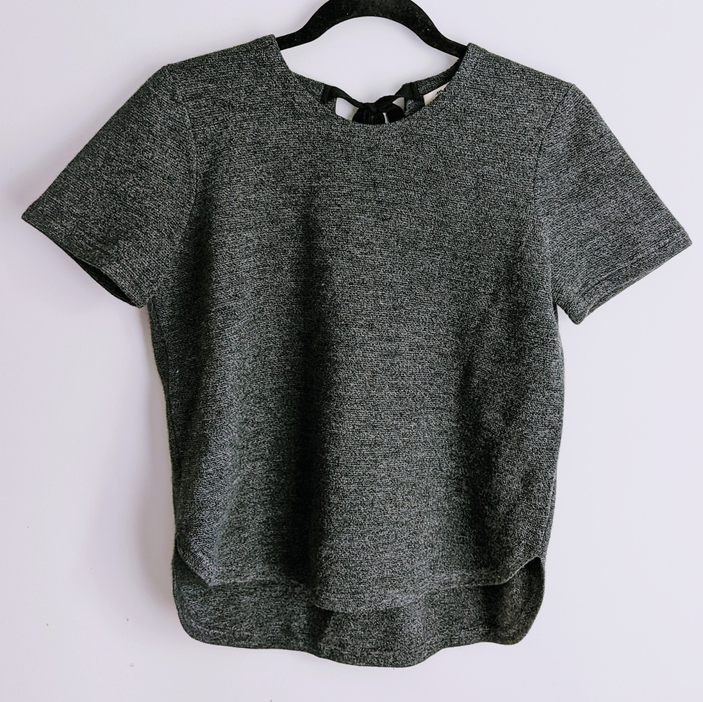 Madewell Dark Grey Structured Sweater Tee Ribbon Accent XS